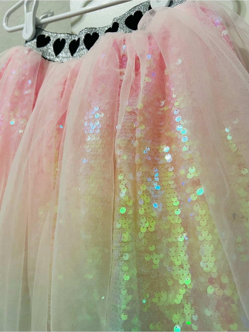 Pink Sequin Tulle Kids skirt with Heart-Trim Waistband NEW